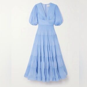 Powder Blue V-Neck Puff Sleeve Maxi Dress